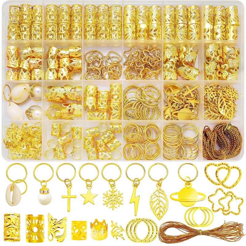 Fscwlmon 260 Pcs Hair Jewelry for Braids,Hair Beads Accessories for Dreadlock,Metal Hair Clips Cuffs Rings,Loc Rave Hair Charm Decorations Adjustable Kits for Men Women - Image 1